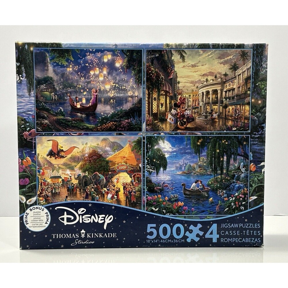 Disney Thomas Kinkade (4) 500 Pc Jigsaw Puzzles Rapunzel, Dumbo, Minnie, Ariel